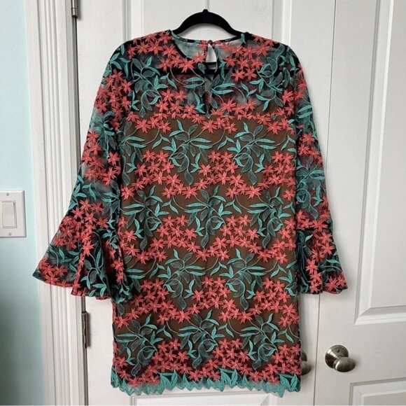 Elliatt Sheer Mesh Overlay Floral Mod Embroidery Mini Dress - Picture 3 of 9